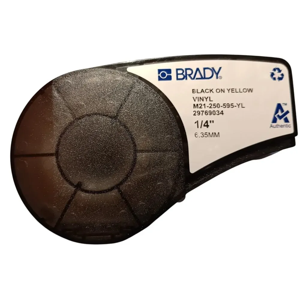Brady Cartridge Indoor/Outdoor ID Gloss Black on Yellow Vinyl Mostly Full 139745